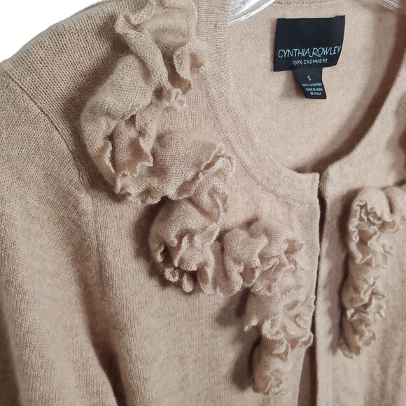 Cynthia Rowley Size S Sweater Flyaway Cardigan 100% Cashmere Coquette Ruffle Tan - Picture 5 of 9